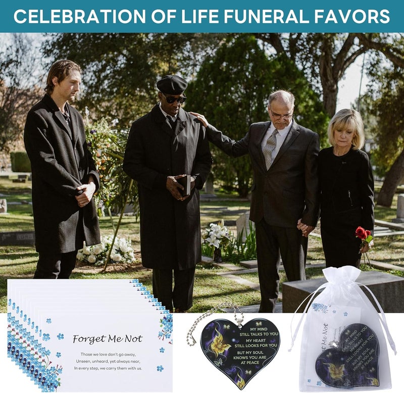 Vukehon Funeral Favors 50 Sets for Guests, Heart Charms | Memorial Prayer Cards for Celebration of Life Favors, Funeral Keepsakes for a Memorial Service, Bulk Ideas Sympathy Gifts Funeral Products - Image 5
